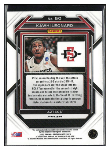
2023 Panini Prizm Draft Picks #60 Kawhi Leonard Red Ice