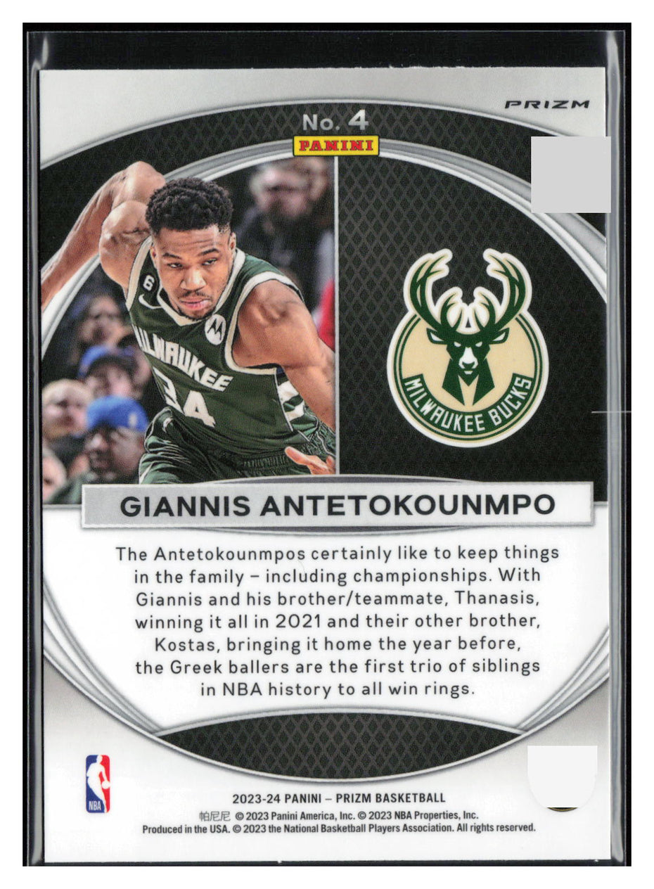 2023-24 Panini Prizm #4 Giannis Antetokounmpo Global Reach Prizms Green