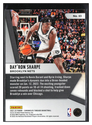 
2021-22 Panini Chronicles #83 Day'Ron Sharpe Pink