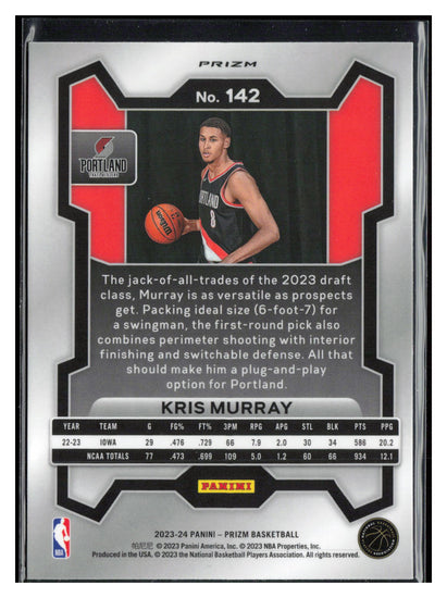 2023-24 Panini Prizm #142 Kris Murray Prizms Red White and Blue