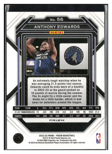 
2022-23 Panini Prizm #56 Anthony Edwards Prizms Silver