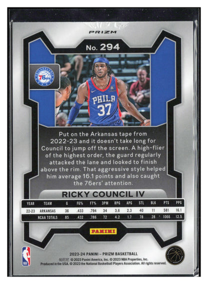 2023-24 Panini Prizm #294 Ricky Council IV Prizms Pink Ice
