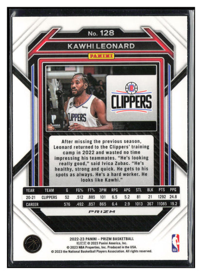 2022-23 Panini Prizm #128 Kawhi Leonard Prizms Silver