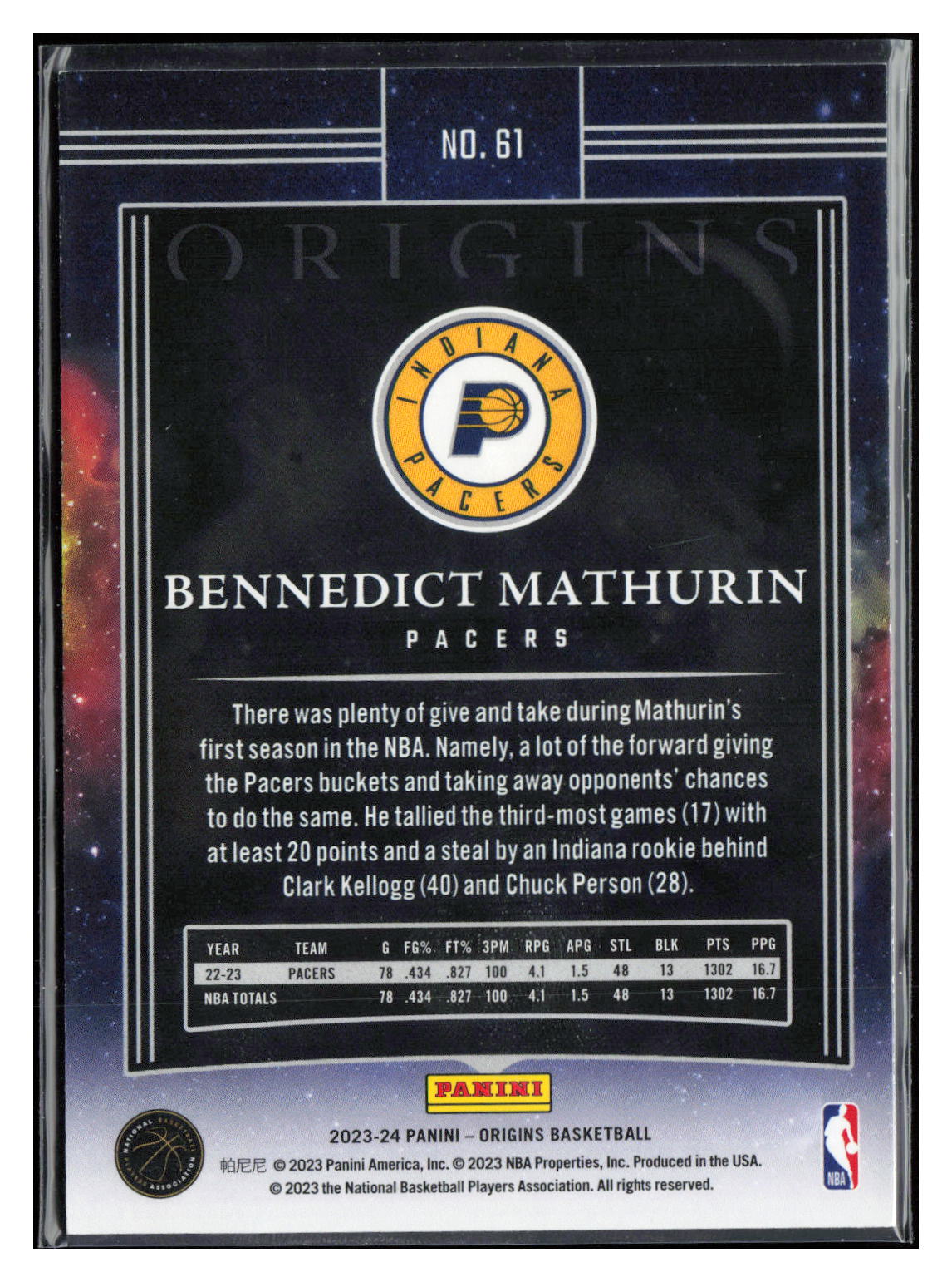 2023-24 Panini Origins #61 Bennedict Mathurin