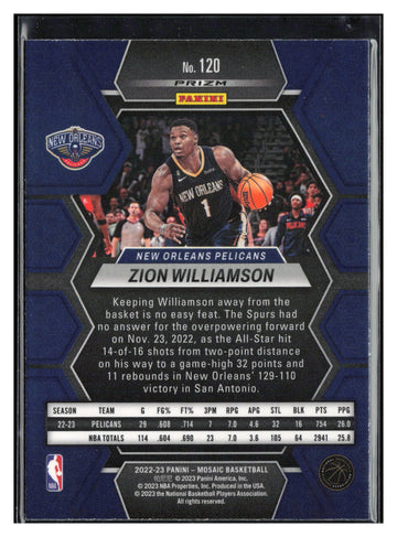
2022-23 Panini Mosaic #120 Zion Williamson Silver