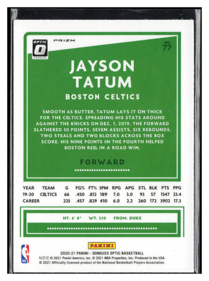 2020-21 Donruss Optic #77 Jayson Tatum Purple
