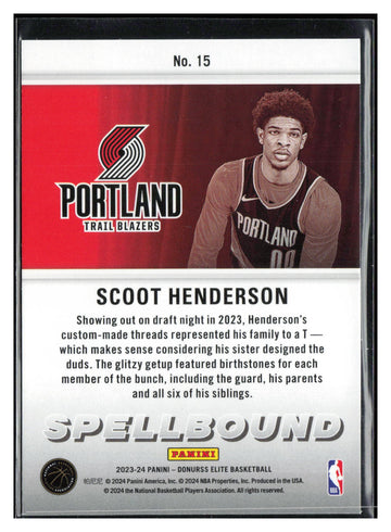 
2023-24 Donruss Elite #15 Scoot Henderson Spellbound