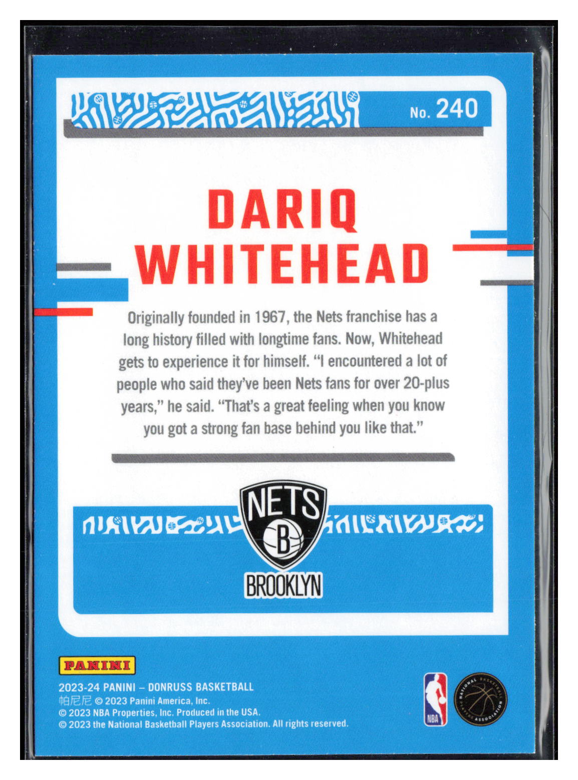 2023-24 Donruss #240 Dariq Whitehead Green Laser Holo