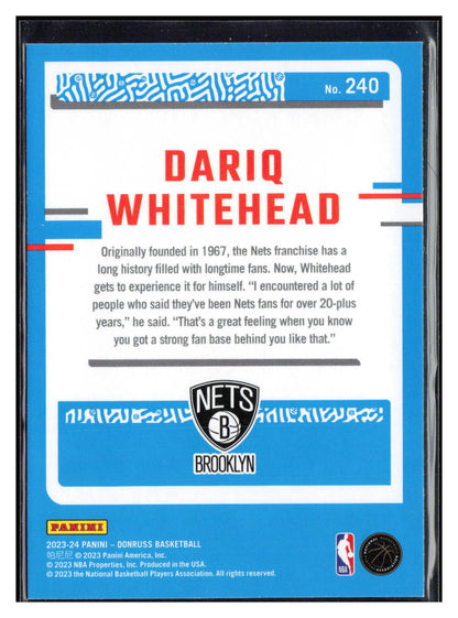 2023-24 Donruss #240 Dariq Whitehead Green Laser Holo