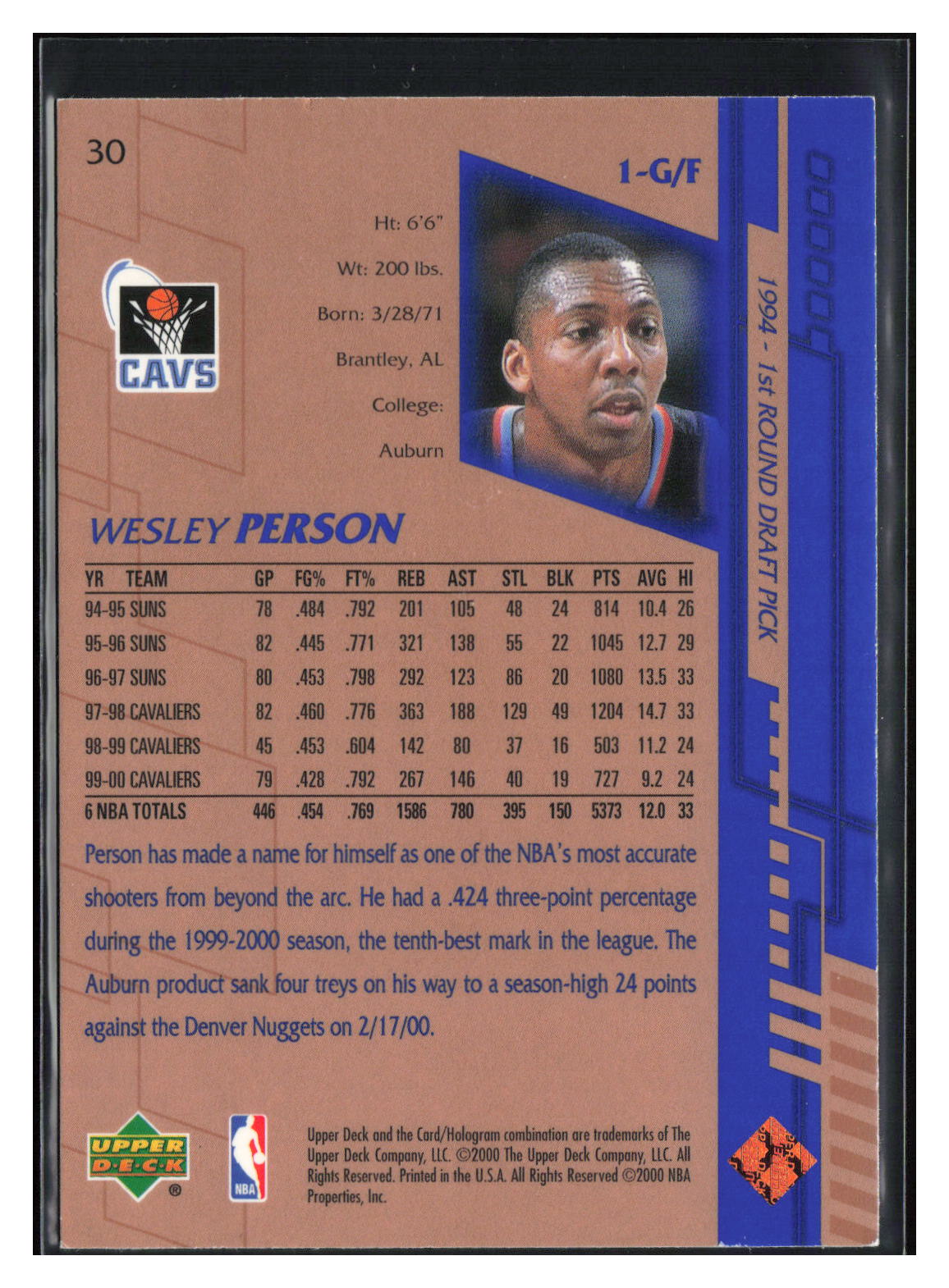 2000-01 Upper Deck #30 Wesley Person