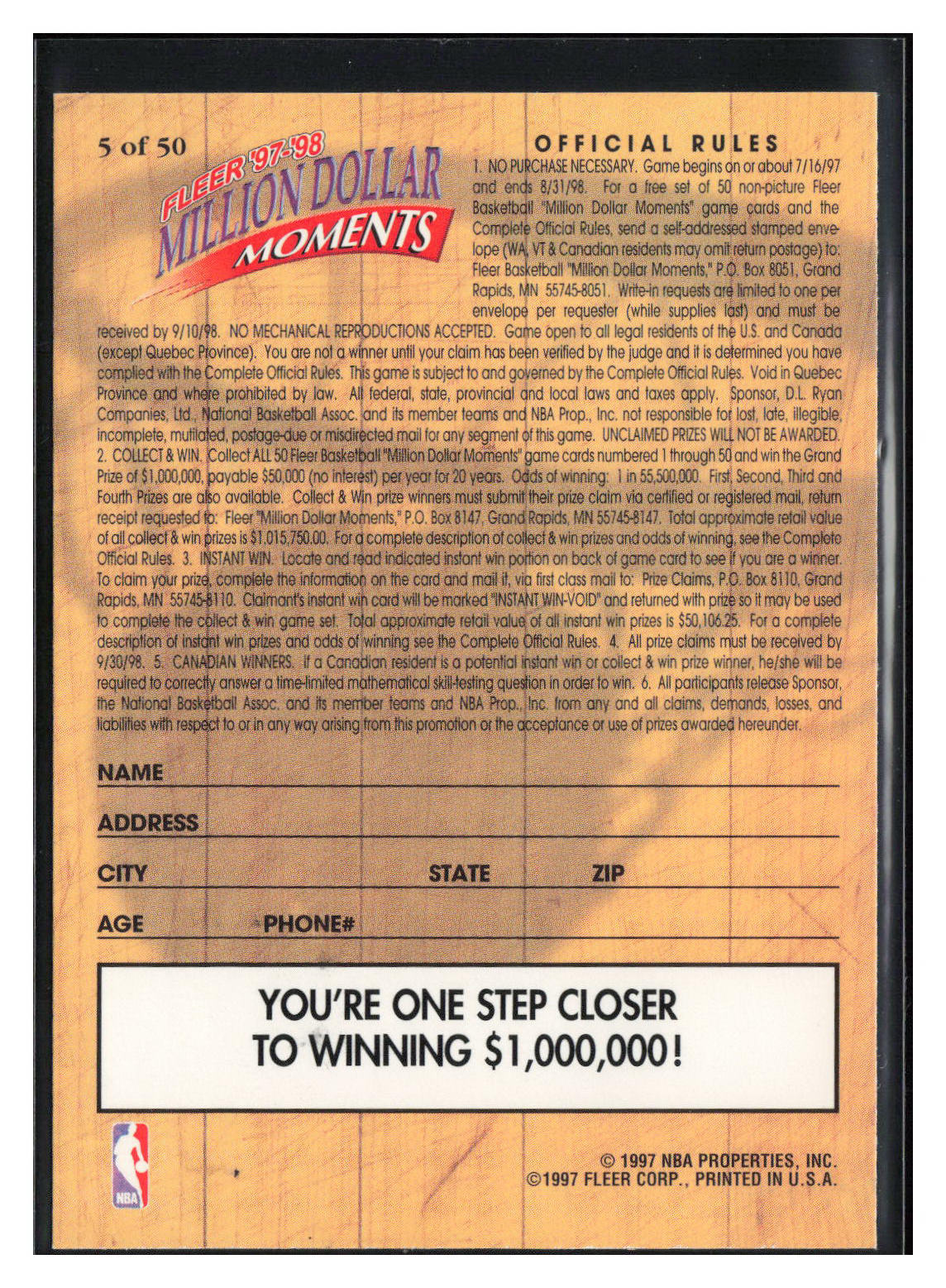 1997-98 Fleer #5 Wayman Tisdale Million Dollar Moments