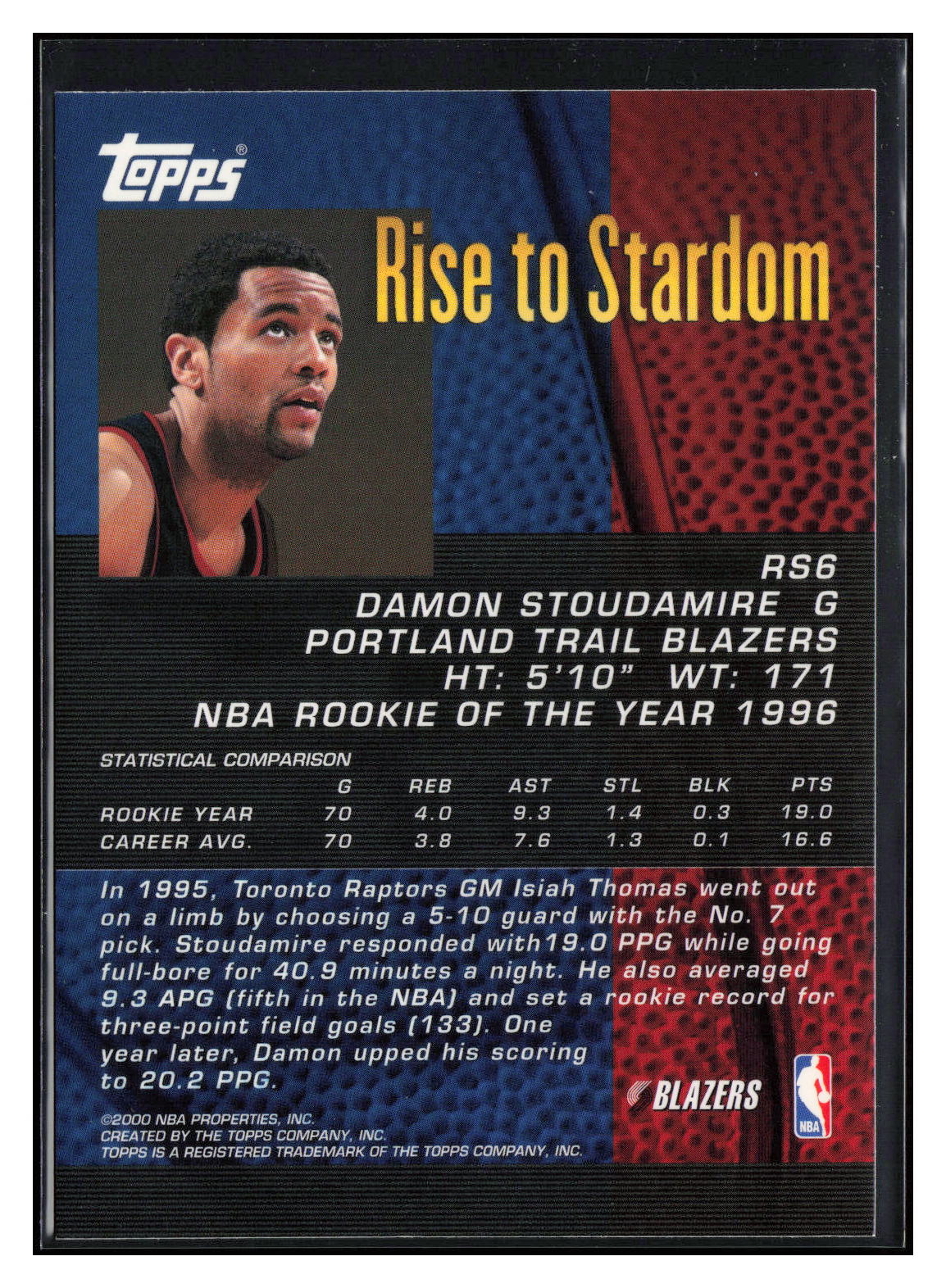2000-01 Topps #RS6 Damon Stoudamire Rise to Stardom