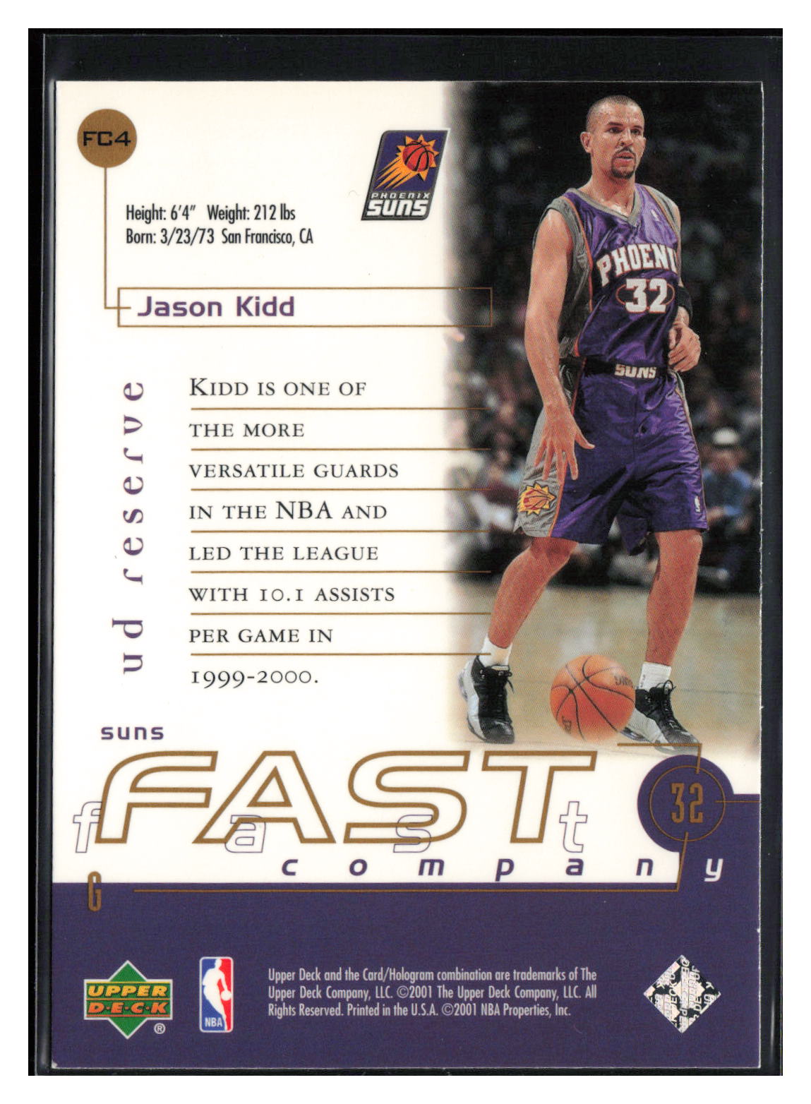 2000-01 UD Reserve #FC4 Jason Kidd Fast Company