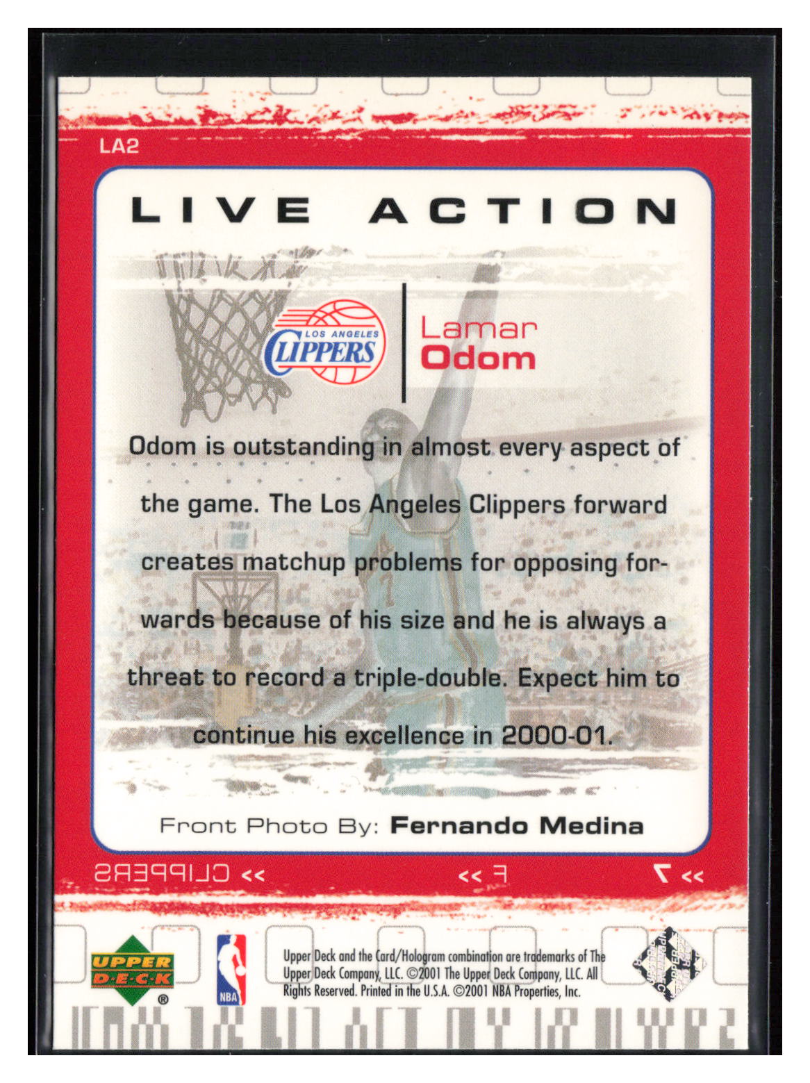 2000-01 Upper Deck #LA2 Lamar Odom Live Action