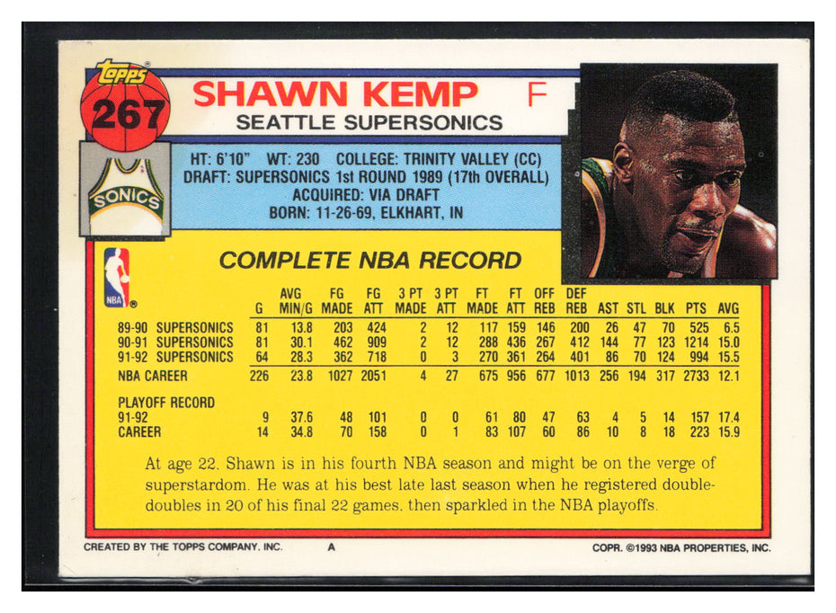 1992-93 Topps #267 Shawn Kemp