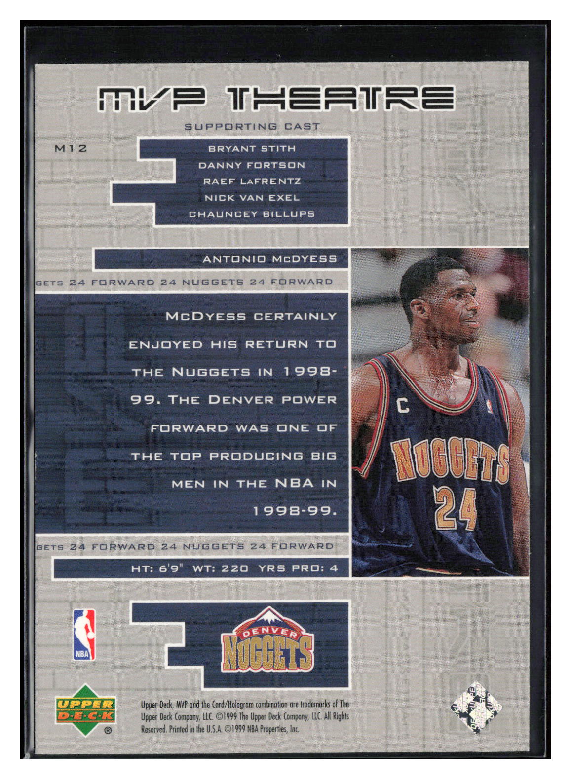1999-00 Upper Deck MVP #M12 Antonio McDyess MVP Theatre