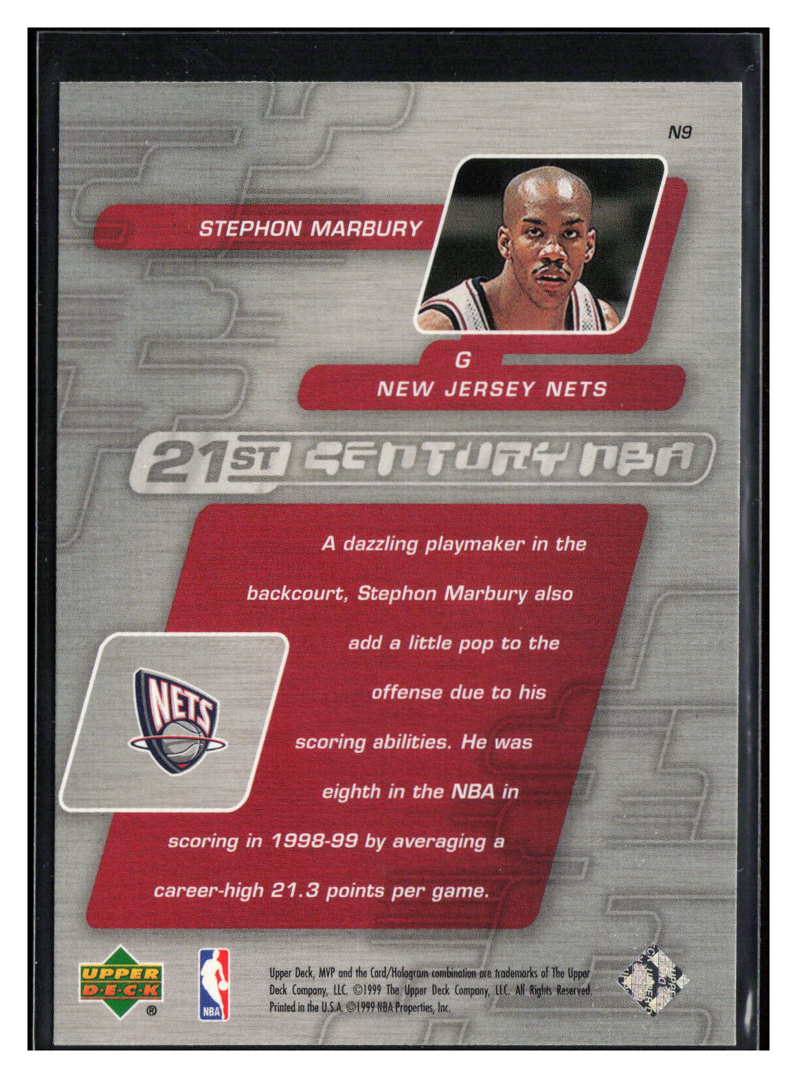 1999-00 Upper Deck MVP #N9 Stephon Marbury 21st Century NBA
