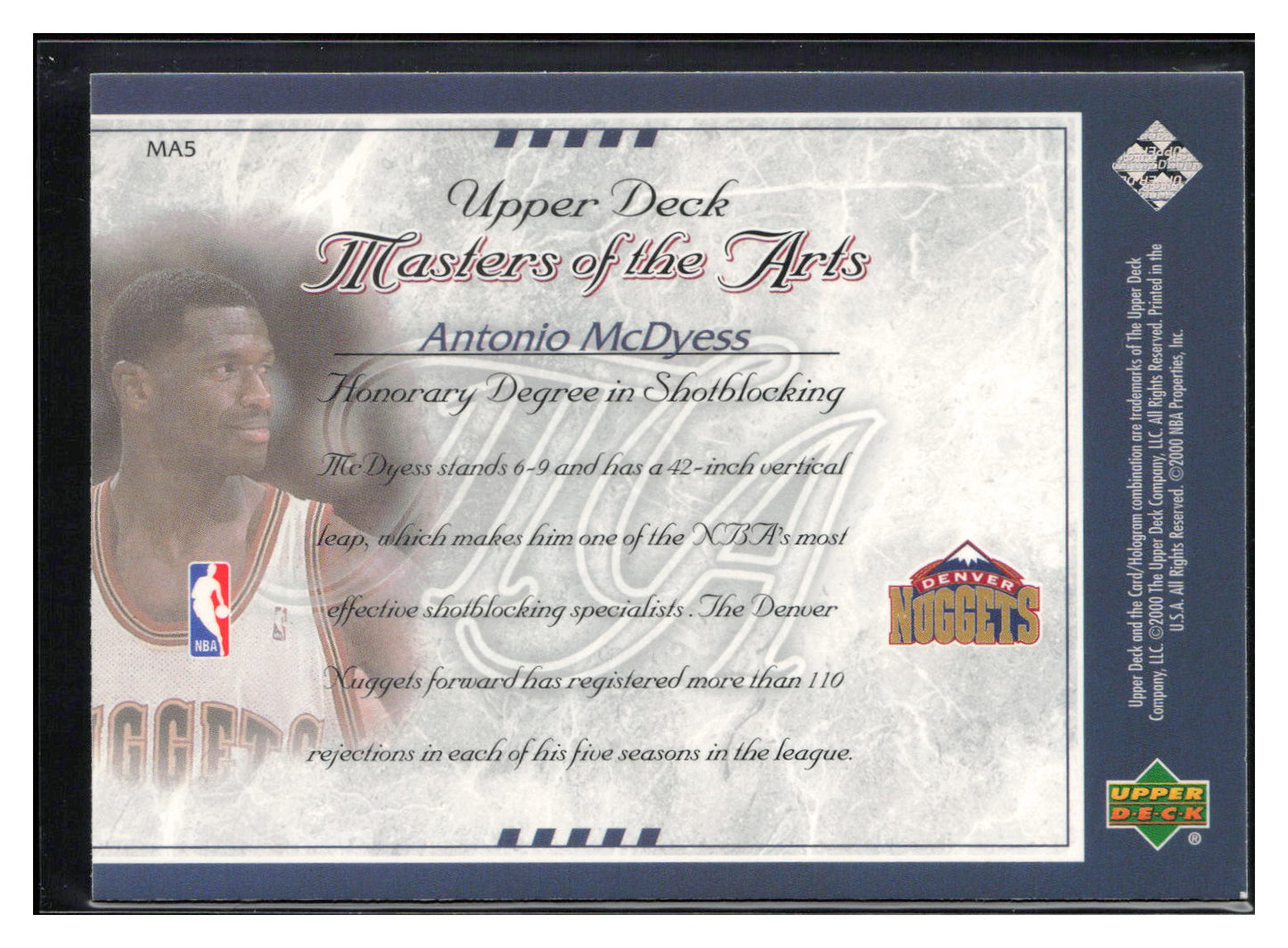 2000-01 Upper Deck #MA5 Antonio McDyess Masters of the Arts