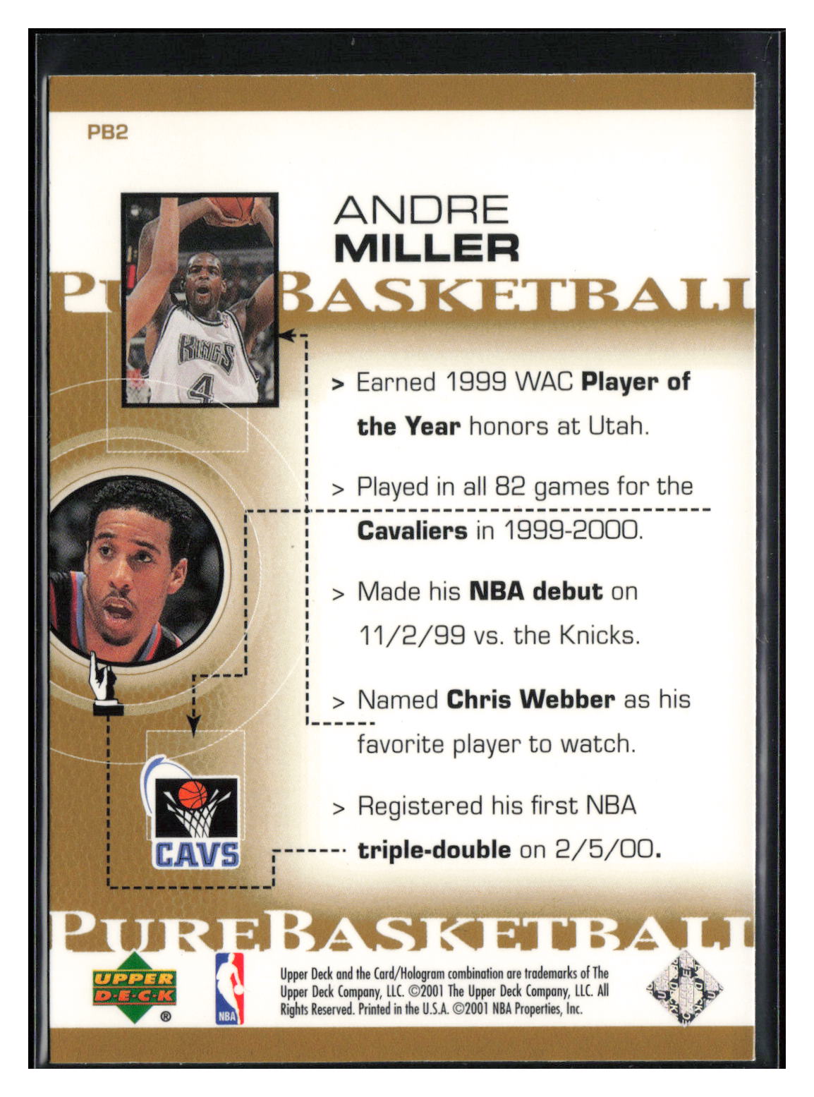 2000-01 Upper Deck #PB2 Andre Miller Pure Basketball