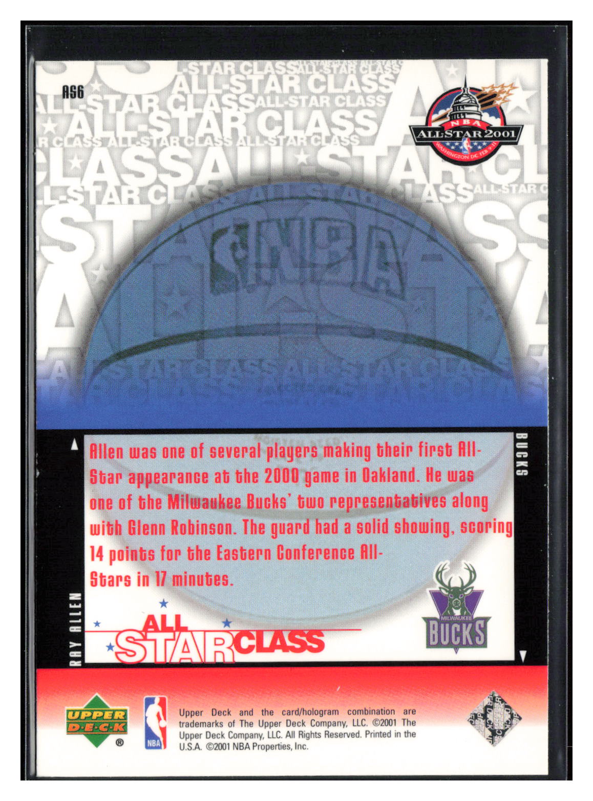 2000-01 Upper Deck #AS6 Ray Allen All-Star Class