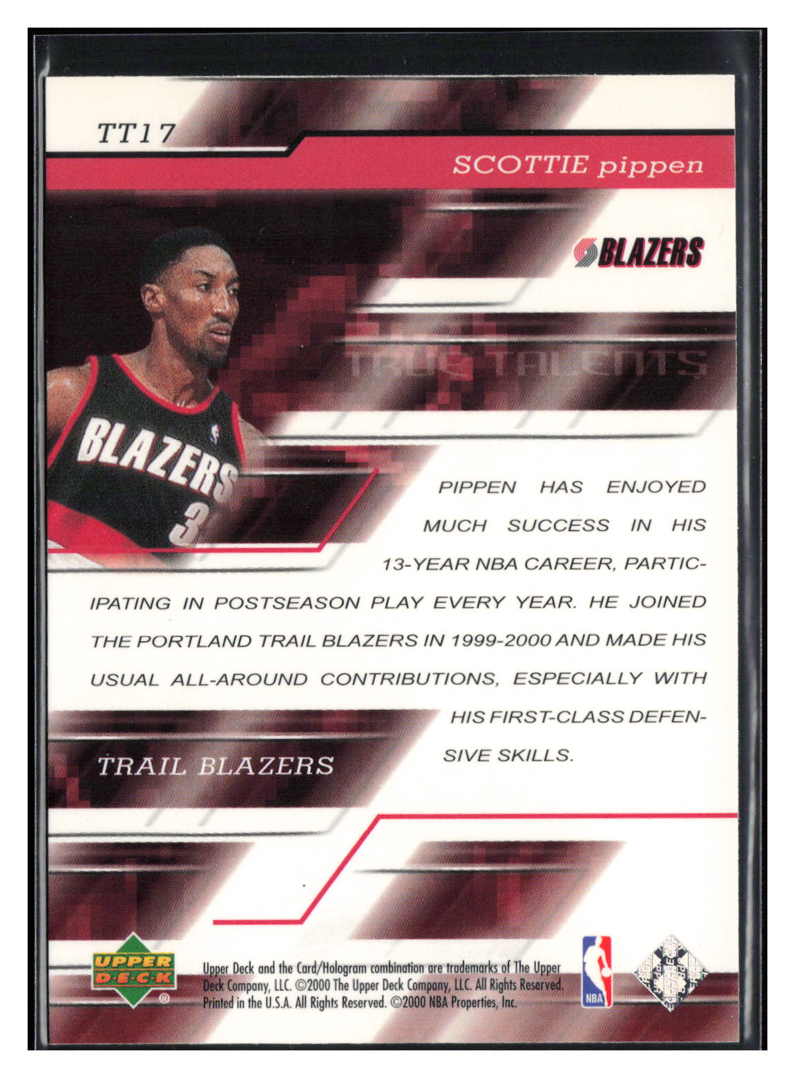 2000-01 Upper Deck #TT17 Scottie Pippen True Talents