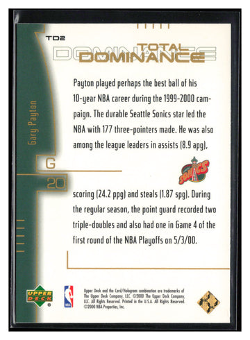 
2000-01 Upper Deck #TD2 Gary Payton Total Dominance