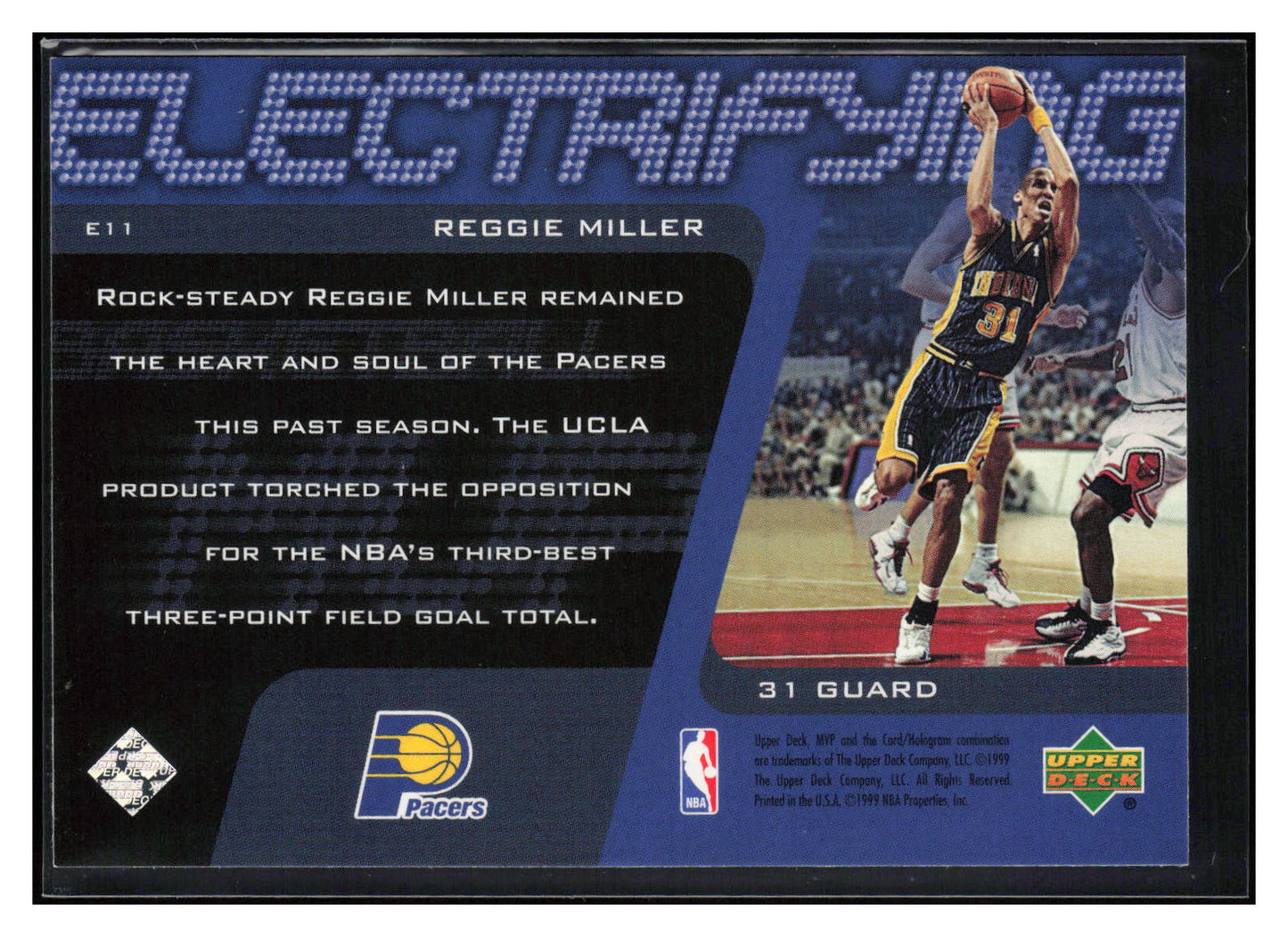 1999-00 Upper Deck MVP #E11 Reggie Miller Electrifying