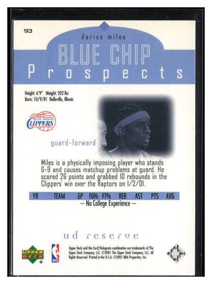 2000-01 UD Reserve #93 Darius Miles