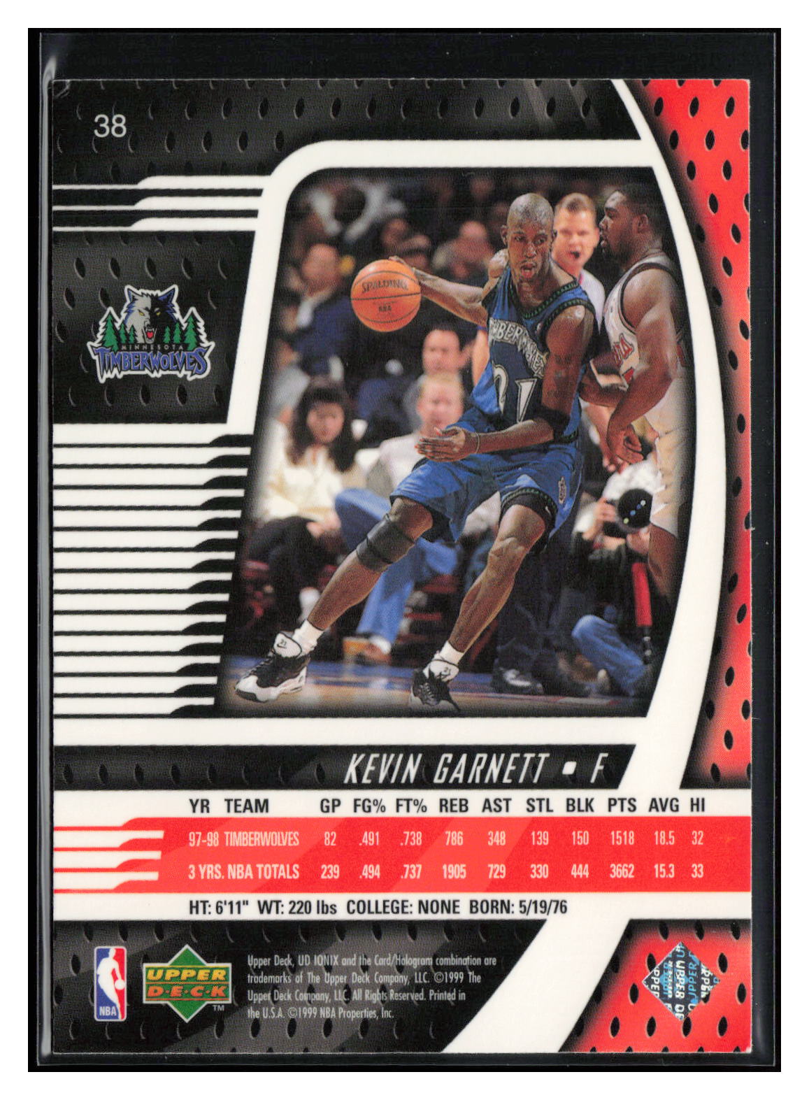 1998-99 Upper Deck Ionix #38 Kevin Garnett