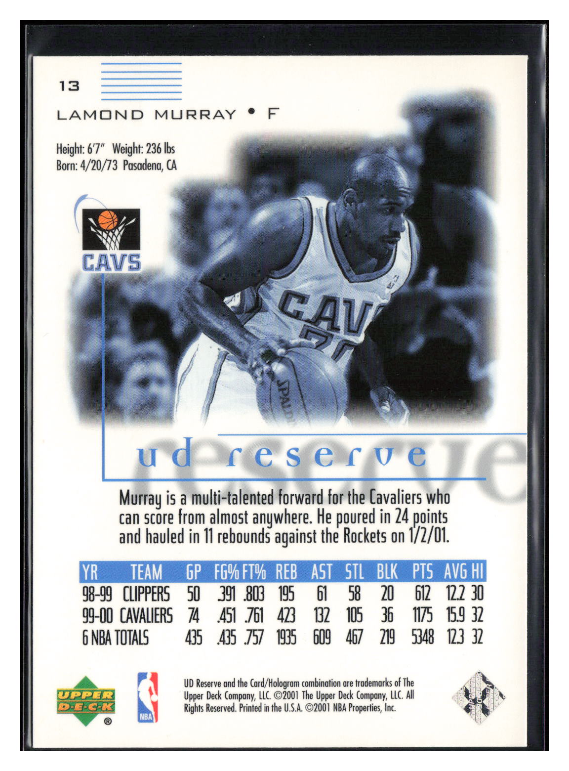 2000-01 UD Reserve #13 Lamond Murray