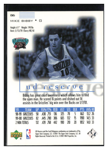 2000-01 UD Reserve #86 Mike Bibby