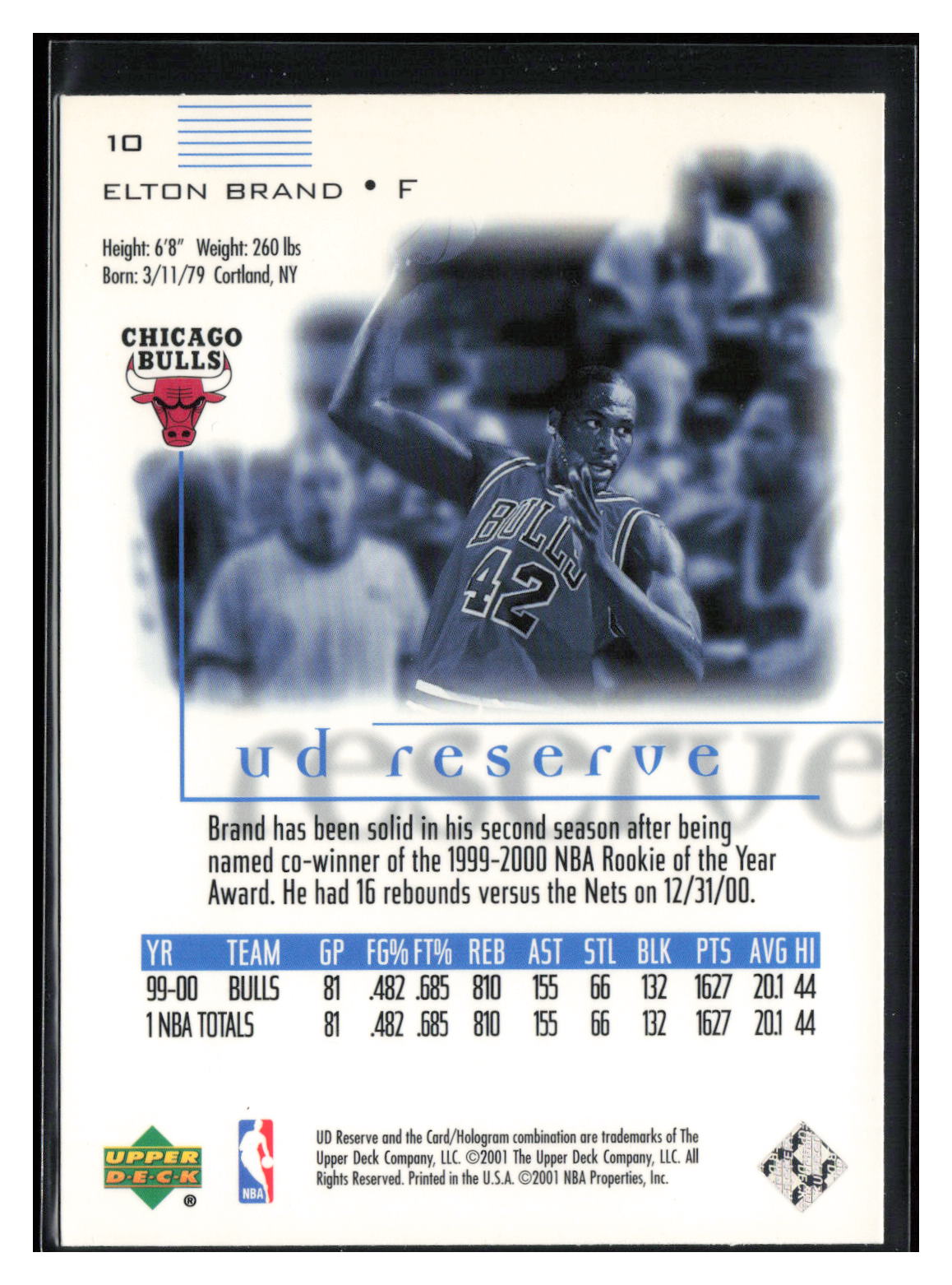 2000-01 UD Reserve #10 Elton Brand