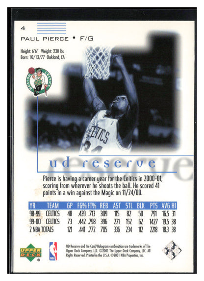 2000-01 UD Reserve #4 Paul Pierce