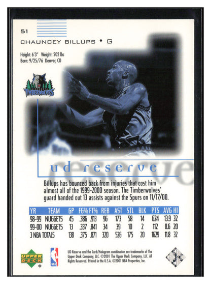 2000-01 UD Reserve #51 Chauncey Billups