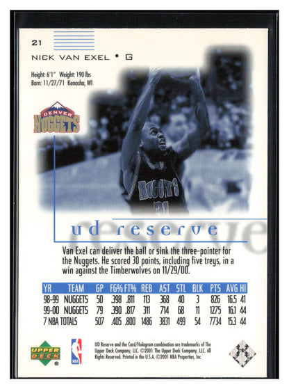2000-01 UD Reserve #21 Nick Van Exel