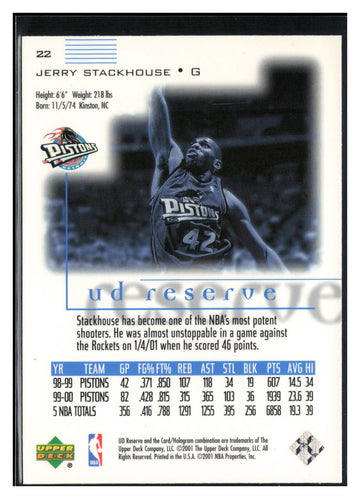 
2000-01 UD Reserve #22 Jerry Stackhouse