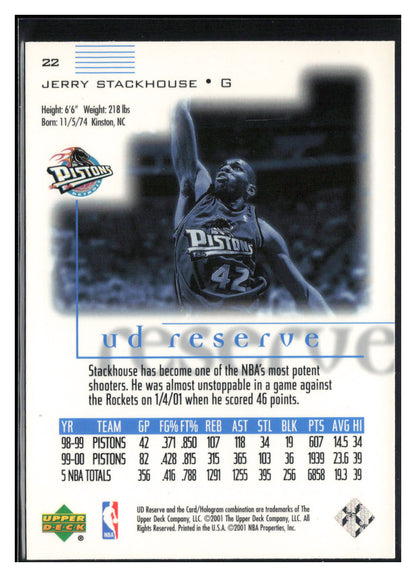 2000-01 UD Reserve #22 Jerry Stackhouse