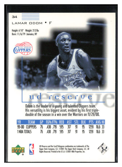 2000-01 UD Reserve #34 Lamar Odom