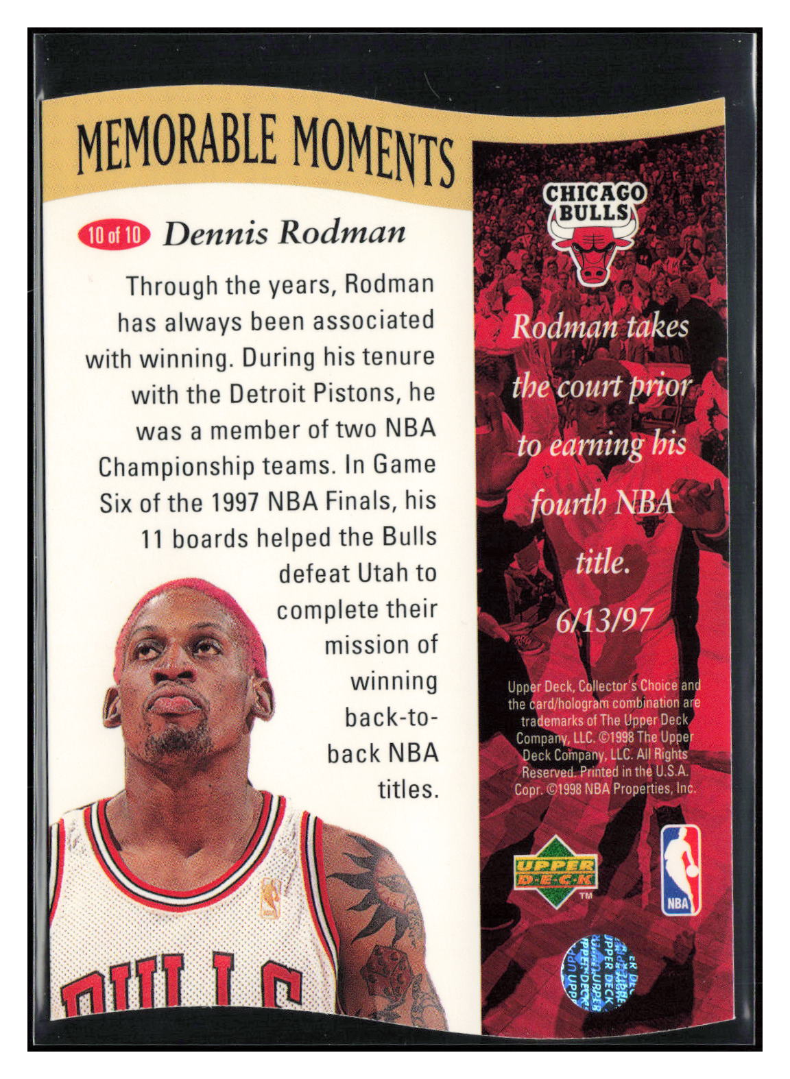 1997-98 Collector's Choice #10 Dennis Rodman Memorable Moments