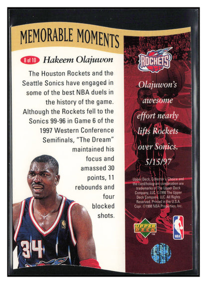 1997-98 Collector's Choice #8 Hakeem Olajuwon Memorable Moments