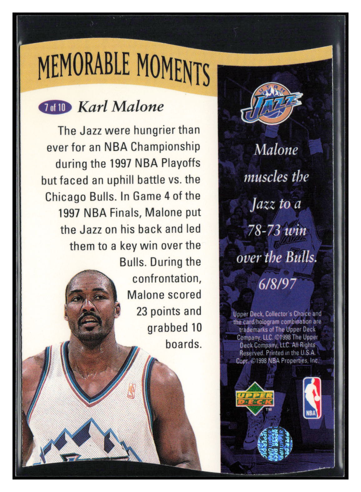 1997-98 Collector's Choice #7 Karl Malone Memorable Moments