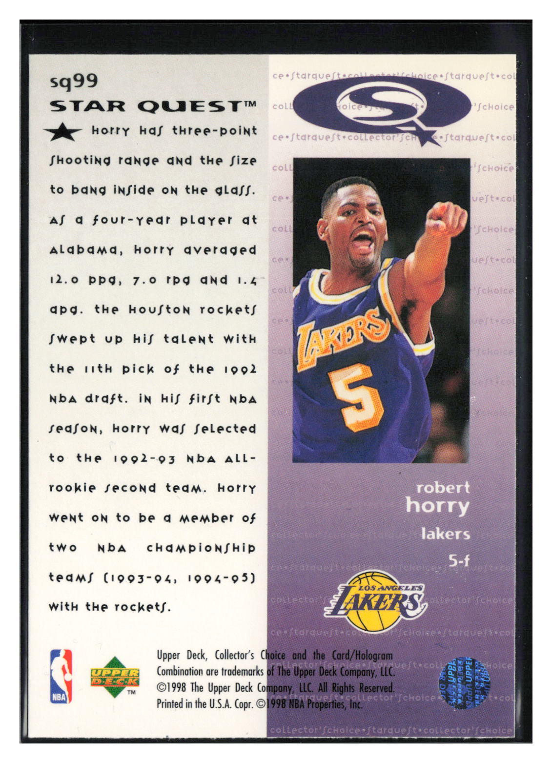 1997-98 Collector's Choice #SQ99 Robert Horry StarQuest