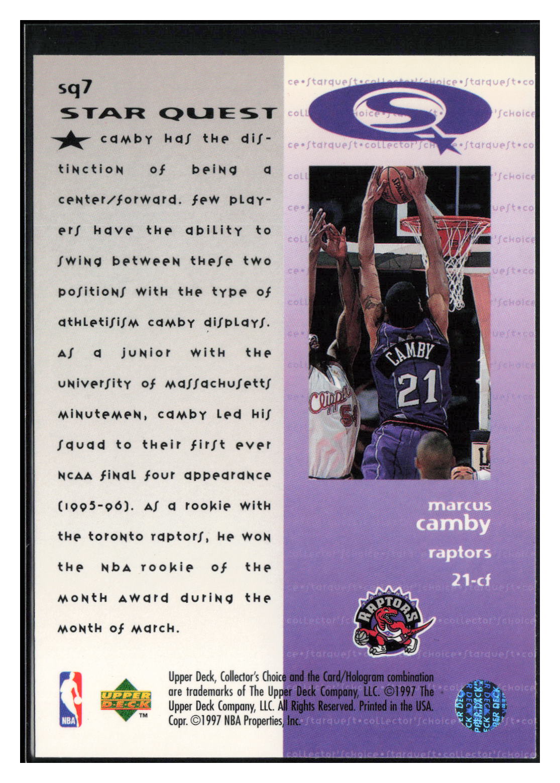 1997-98 Collector's Choice #SQ7 Marcus Camby StarQuest