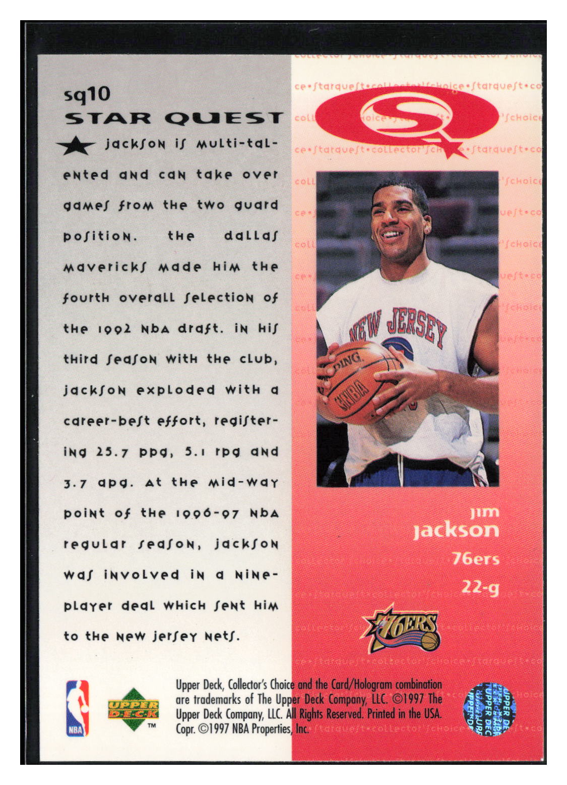 1997-98 Collector's Choice #SQ10 Jim Jackson StarQuest