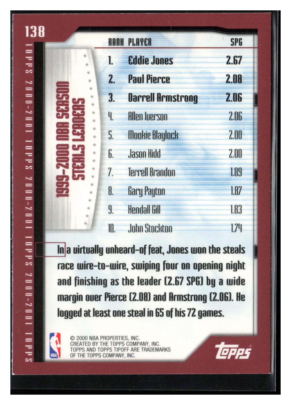 2000-01 Topps Tipoff #138 Eddie Jones / Paul Pierce / Darrell Armstrong