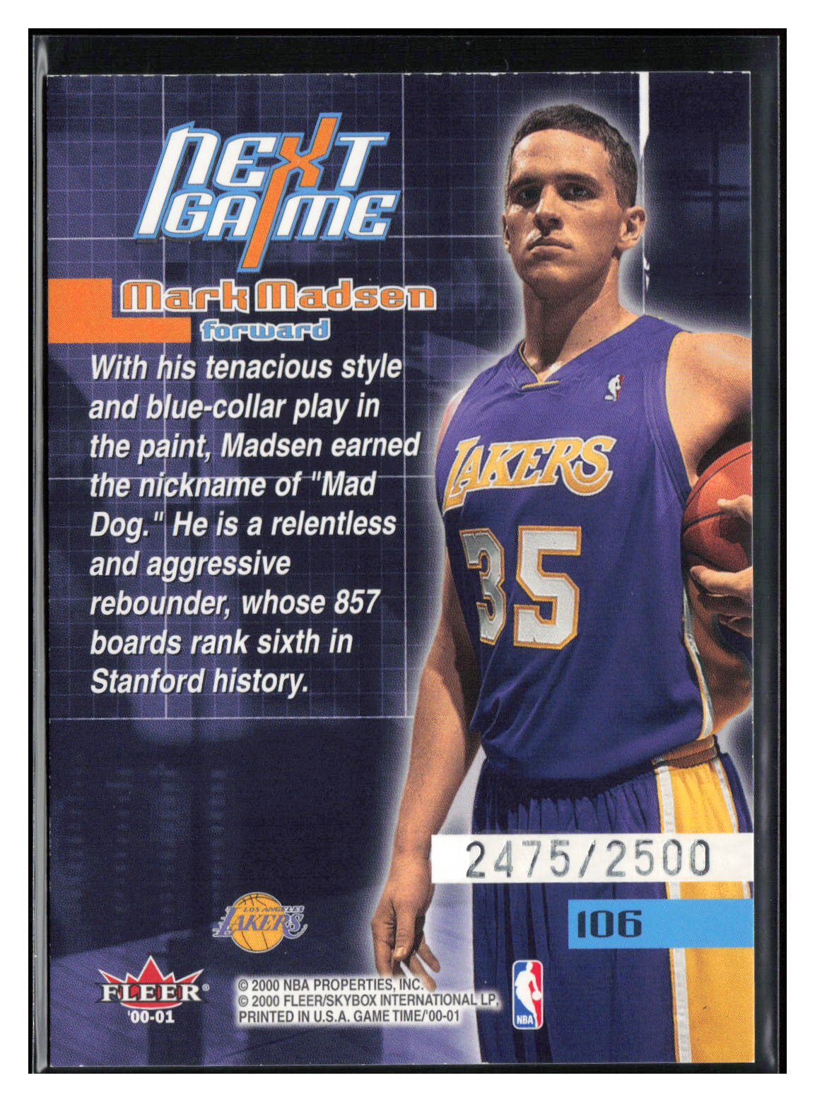 2000-01 Fleer Game Time #106 Mark Madsen #/2500