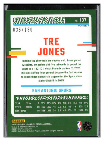 2023-24 Donruss Optic #137 Tre Jones Red Seismic #/130