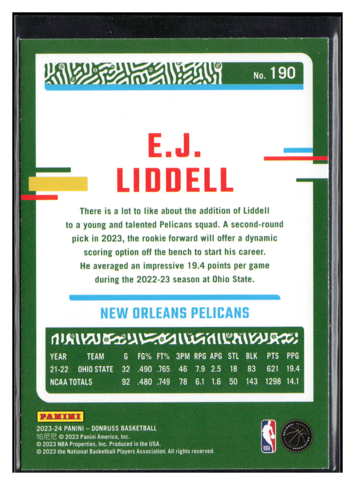 2023-24 Donruss #190 E.J. Liddell Red Laser Holo #/99