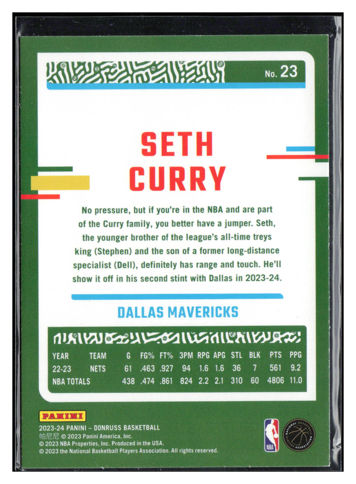 2022-23 Donruss #10 Seth Curry Holo Laser Blue #/49