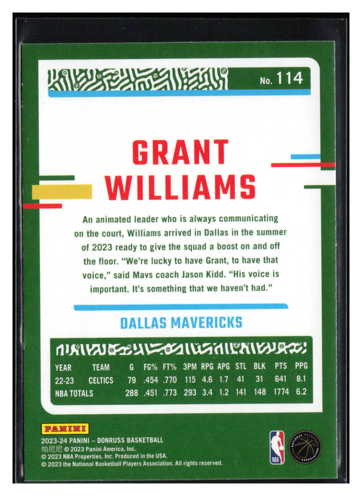 2023-24 Donruss #114 Grant Williams Purple Press Proof #/199